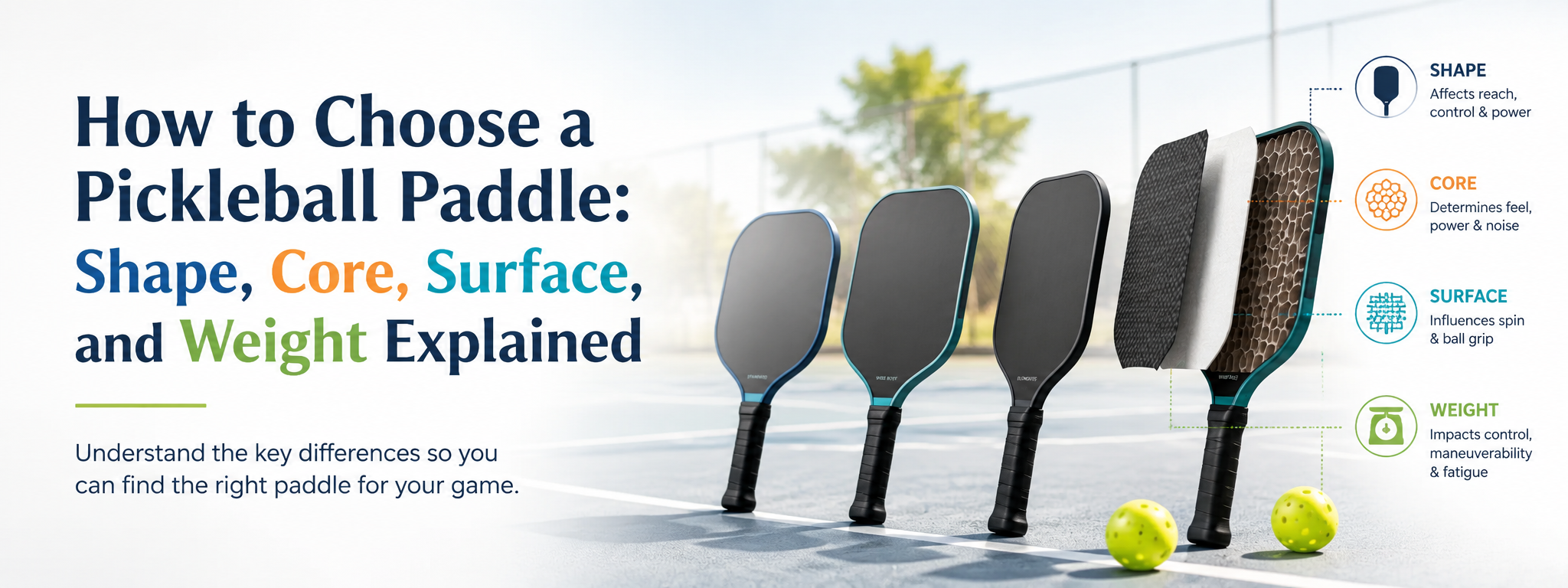 How to Choose a Pickleball Paddle: Shape, Core, Surface, and Weight Explained