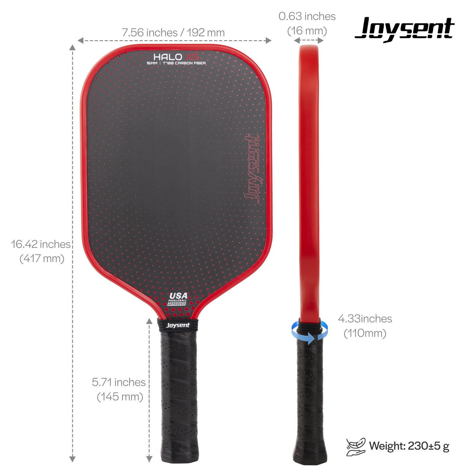 Halo X5 T700 Carbon Fiber Pickleball Paddle 16mm Hybrid