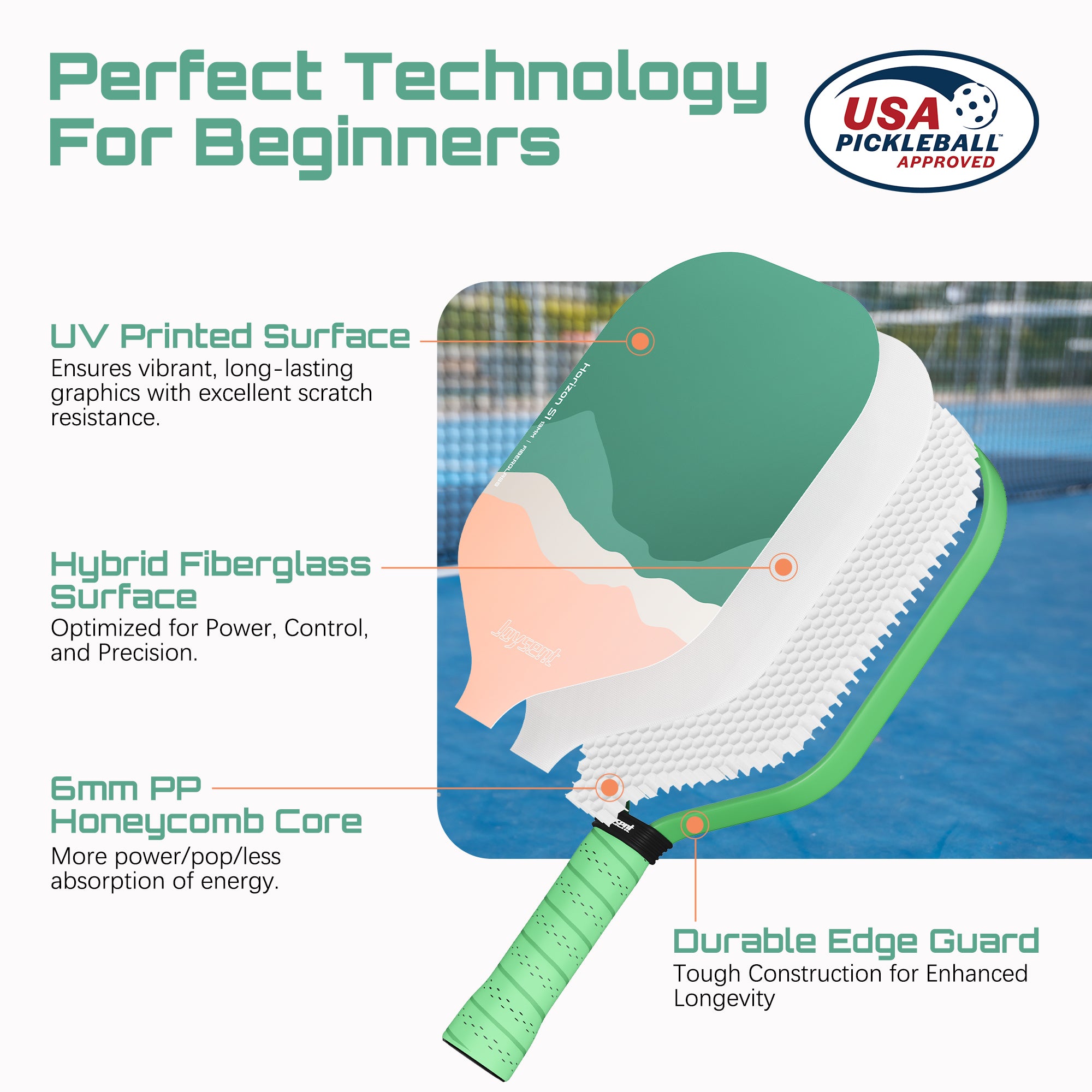 Horizon S1 Fiberglass 13mm Pickleball Paddle Set Green
