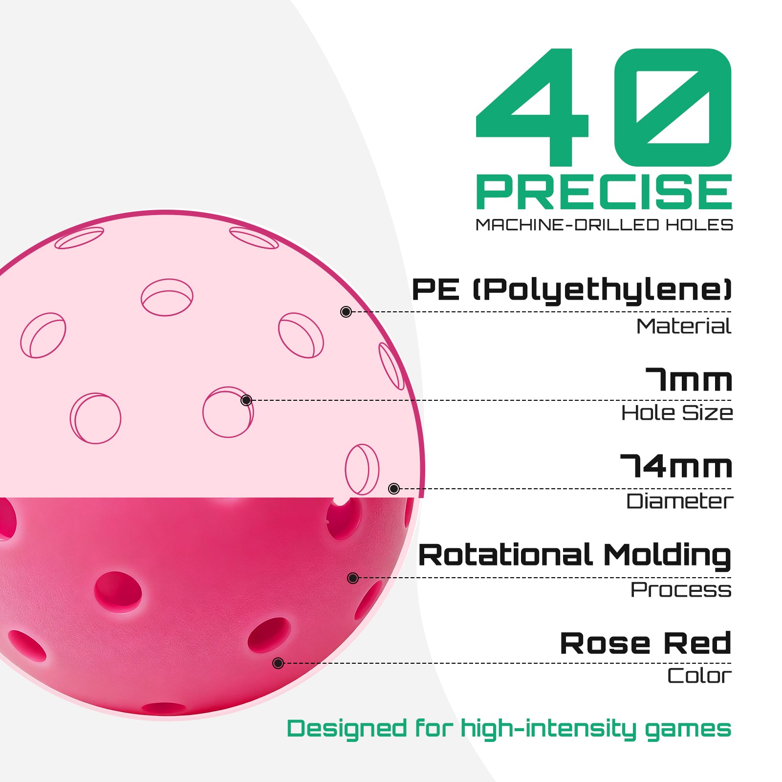 40-Hole Rotational Molded Competition-Grade Pickleball Pink