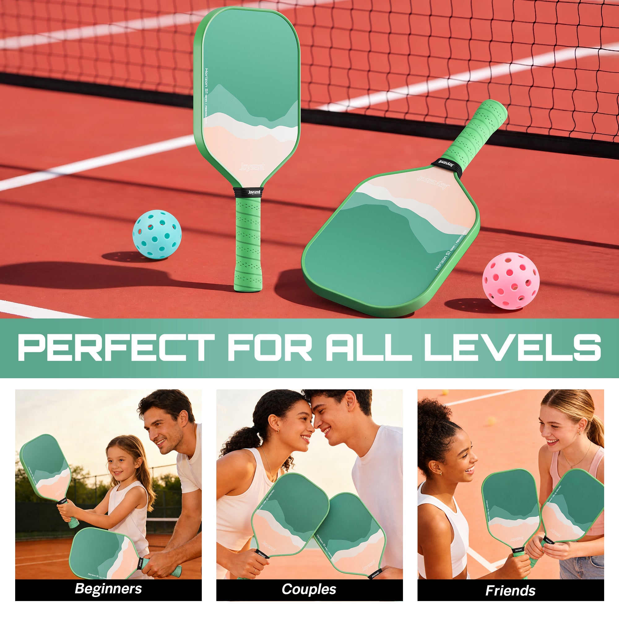 Horizon S1 Fiberglass 13mm Pickleball Paddle Set Green