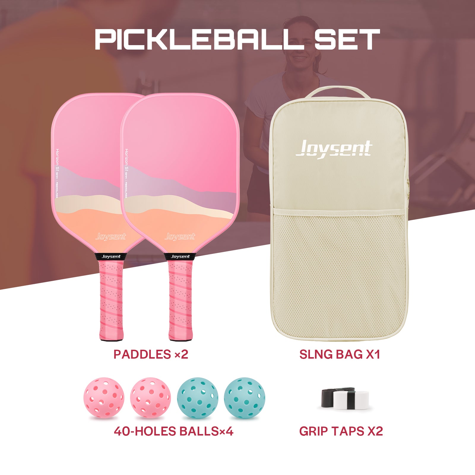 Horizon S1 Fiberglass 13mm Pickleball Paddle Set Pink
