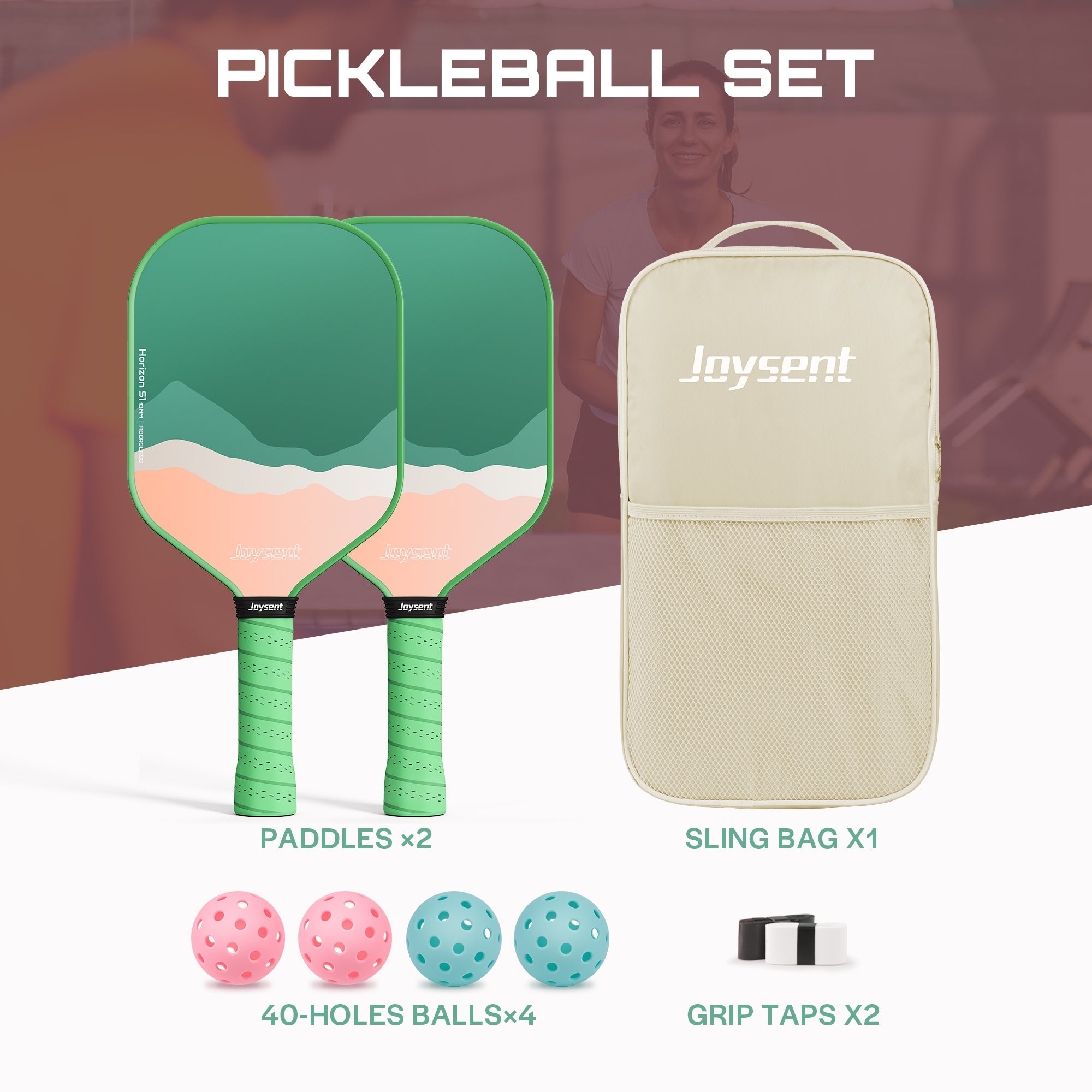 Horizon S1 Fiberglass 13mm Pickleball Paddle Set Green