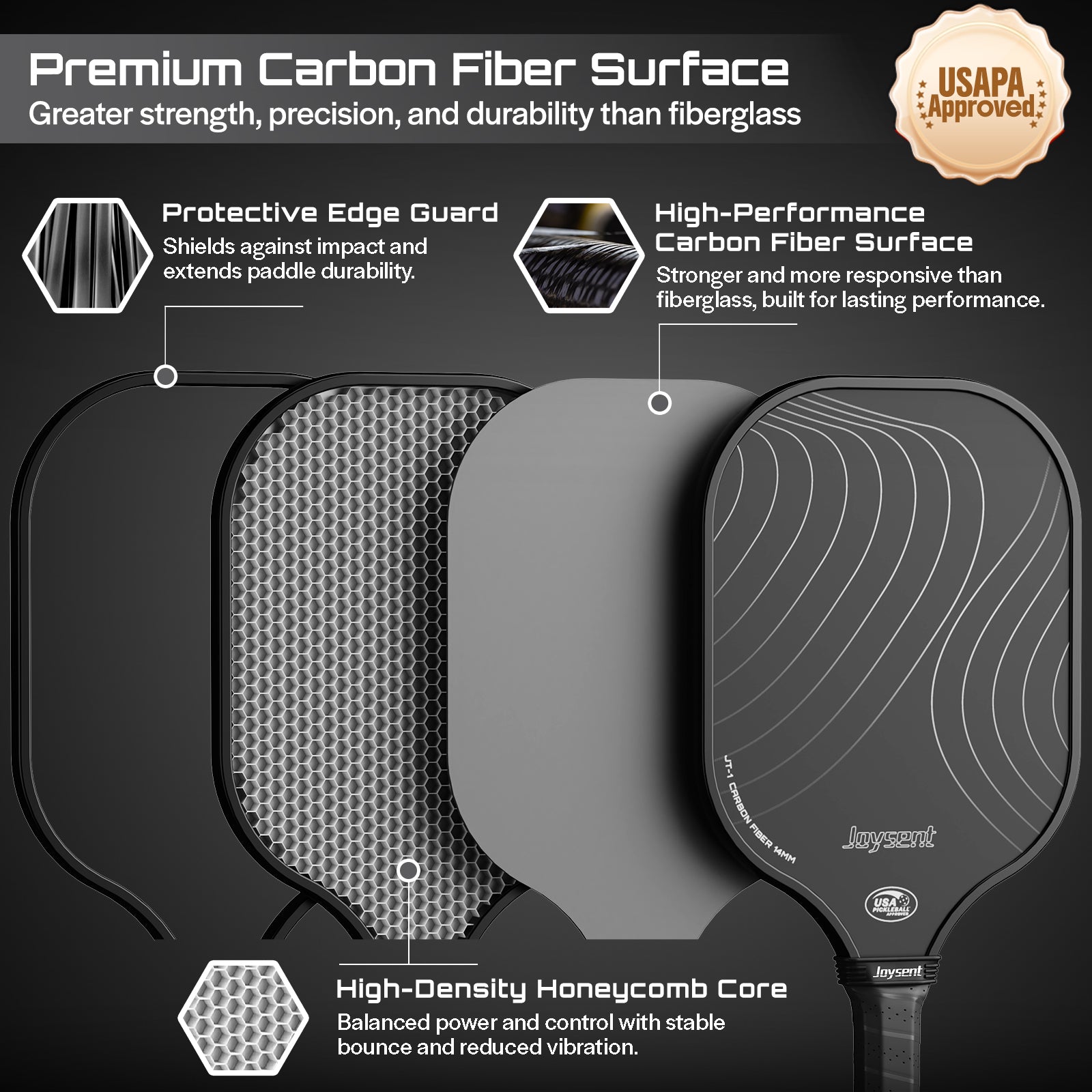 Arcus S1 T300 Carbon Fiber Pickleball Paddle 14mm Black