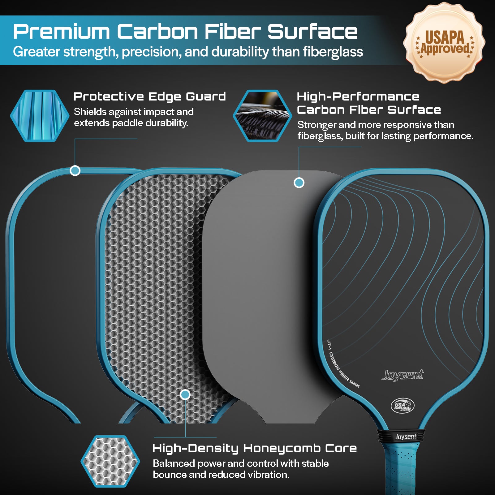 Arcus S1 T300 Carbon Fiber Pickleball Paddle 14mm Blue