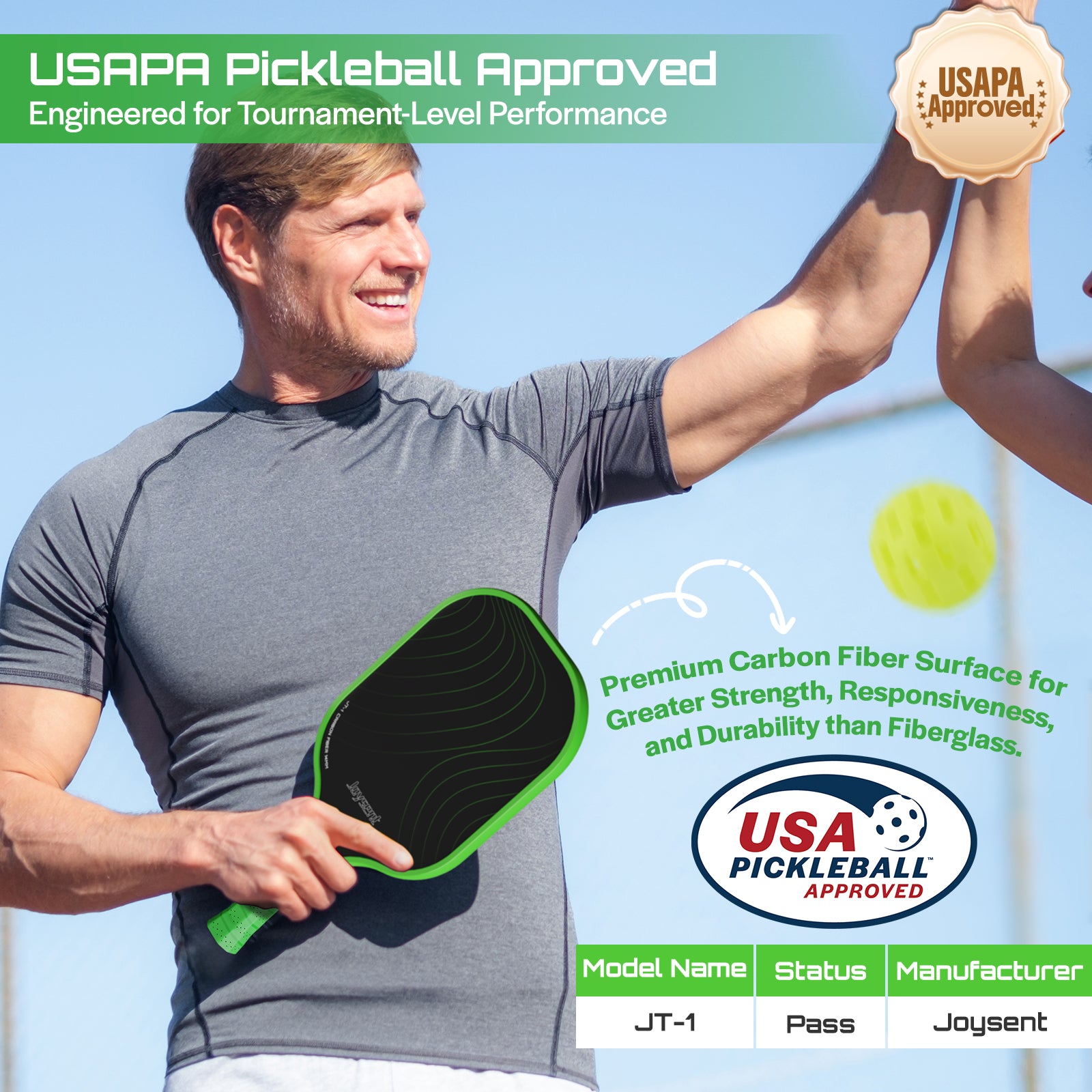 Arcus S1 T300 Carbon Fiber Pickleball Paddle 14mm Green