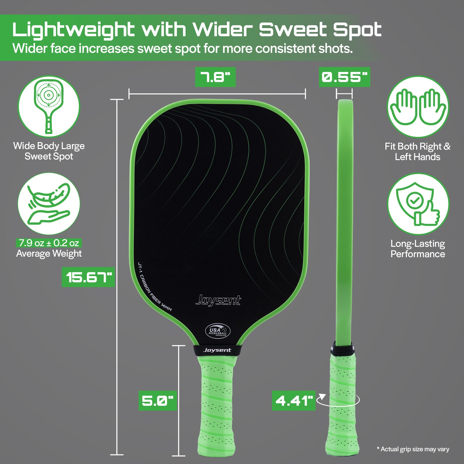 Arcus S1 T300 Carbon Fiber Pickleball Paddle Set 14mm Green