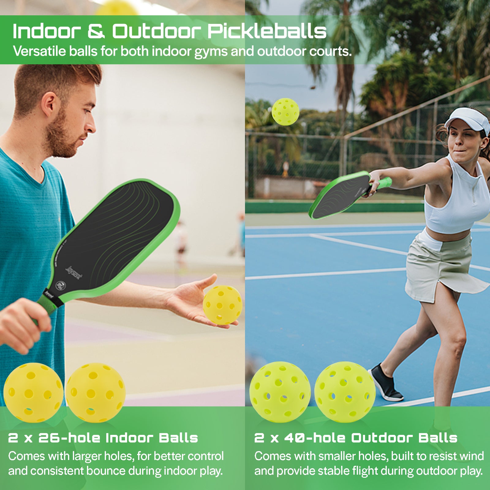 Arcus S1 T300 Carbon Fiber Pickleball Paddle Set 14mm Green