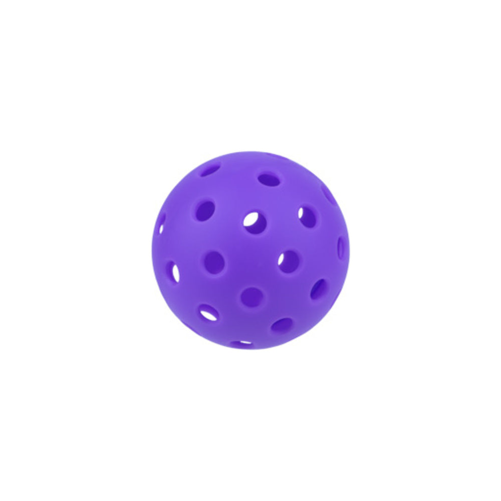 A purple silicone ball with multiple circular ventilation holes, shown on a solid white background.
