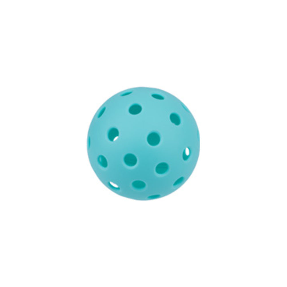 A light blue perforated ball with multiple circular holes, shown on a plain white background.