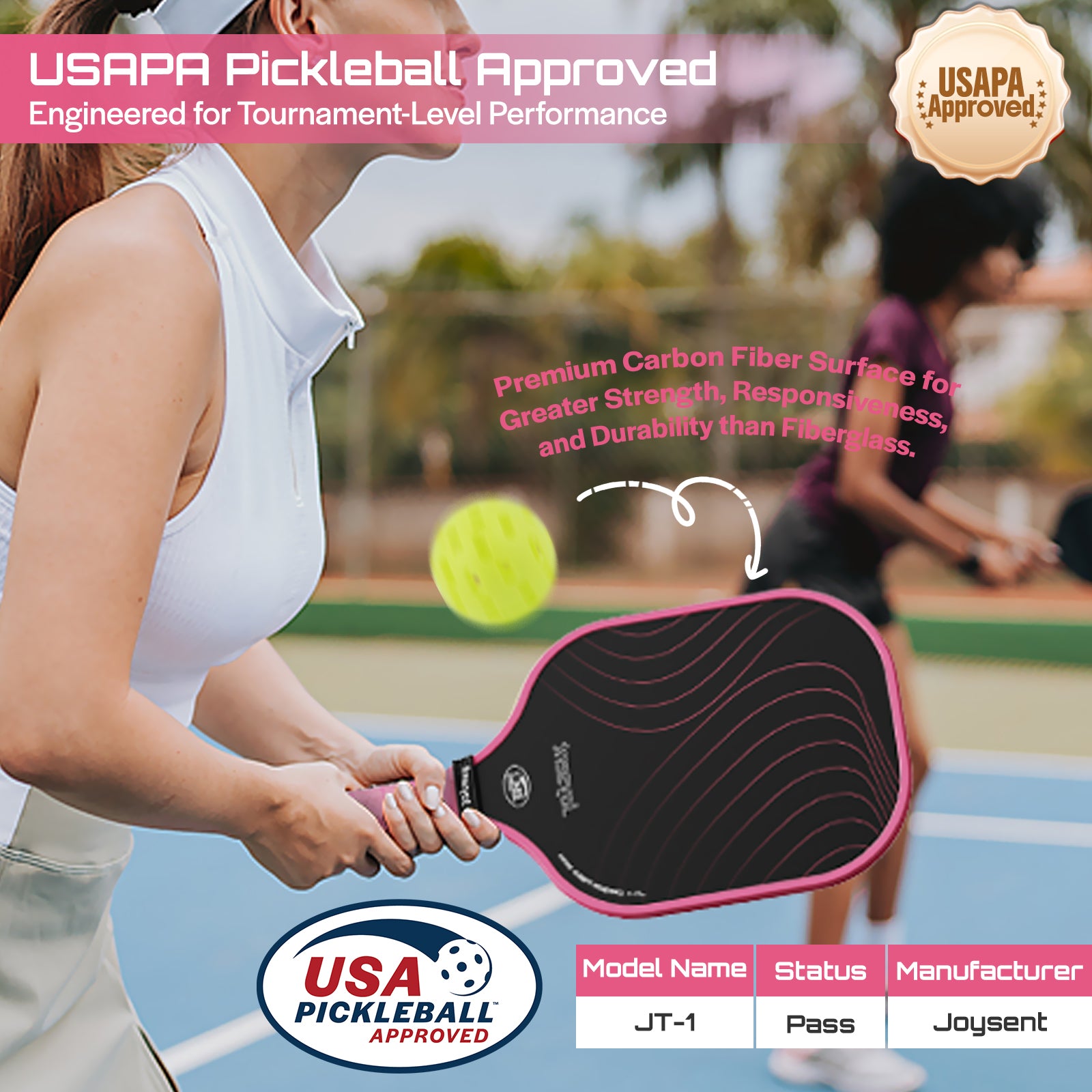 Arcus S1 T300 Carbon Fiber Pickleball Paddle Set 14mm Pink