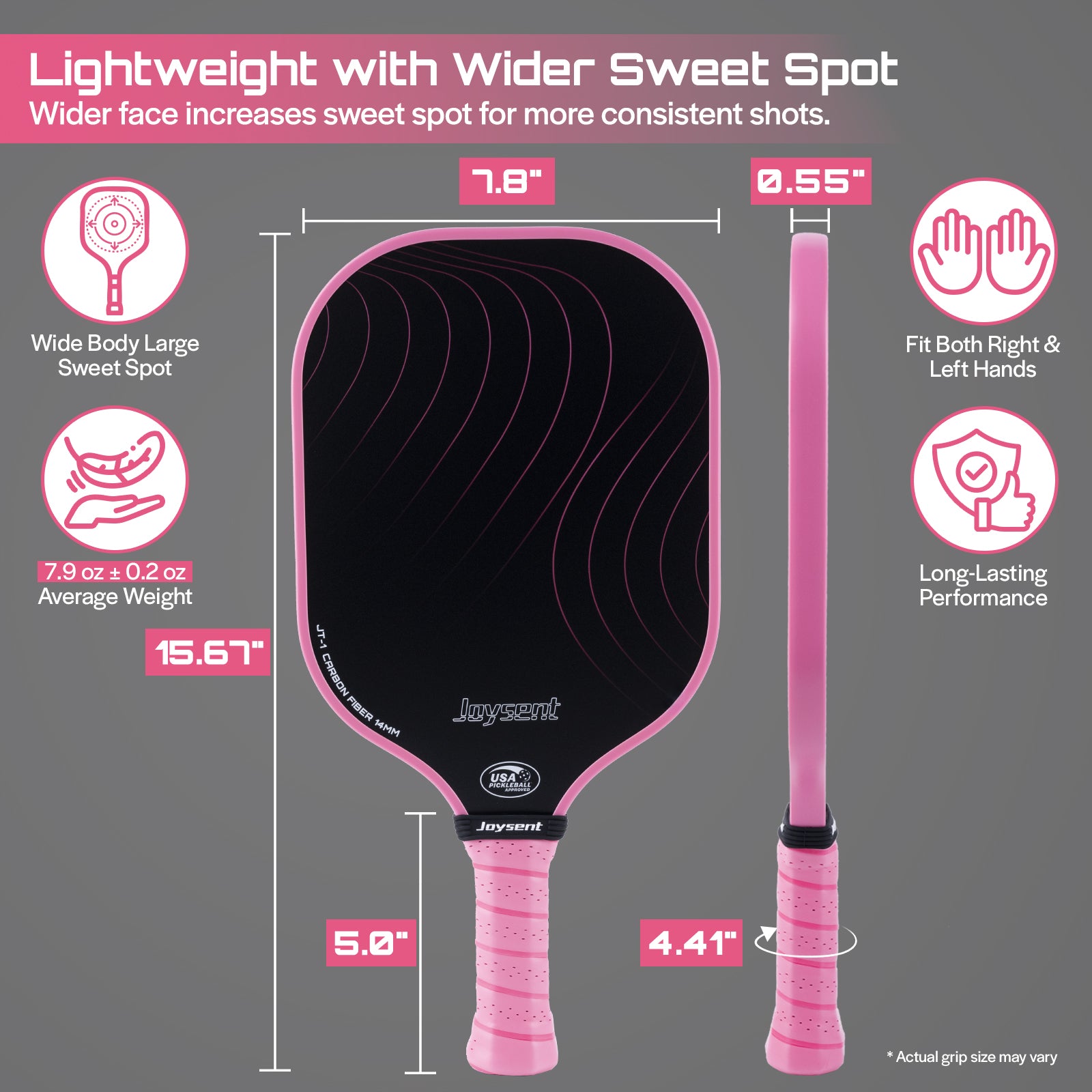 Arcus S1 T300 Carbon Fiber Pickleball Paddle 14mm Pink