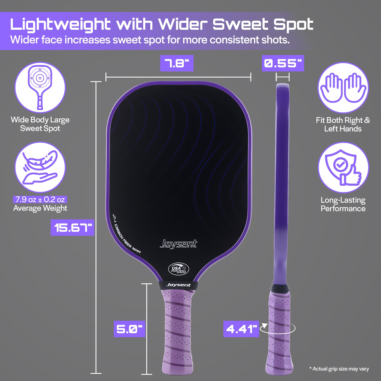Arcus S1 T300 Carbon Fiber Pickleball Paddle Set 14mm Purple