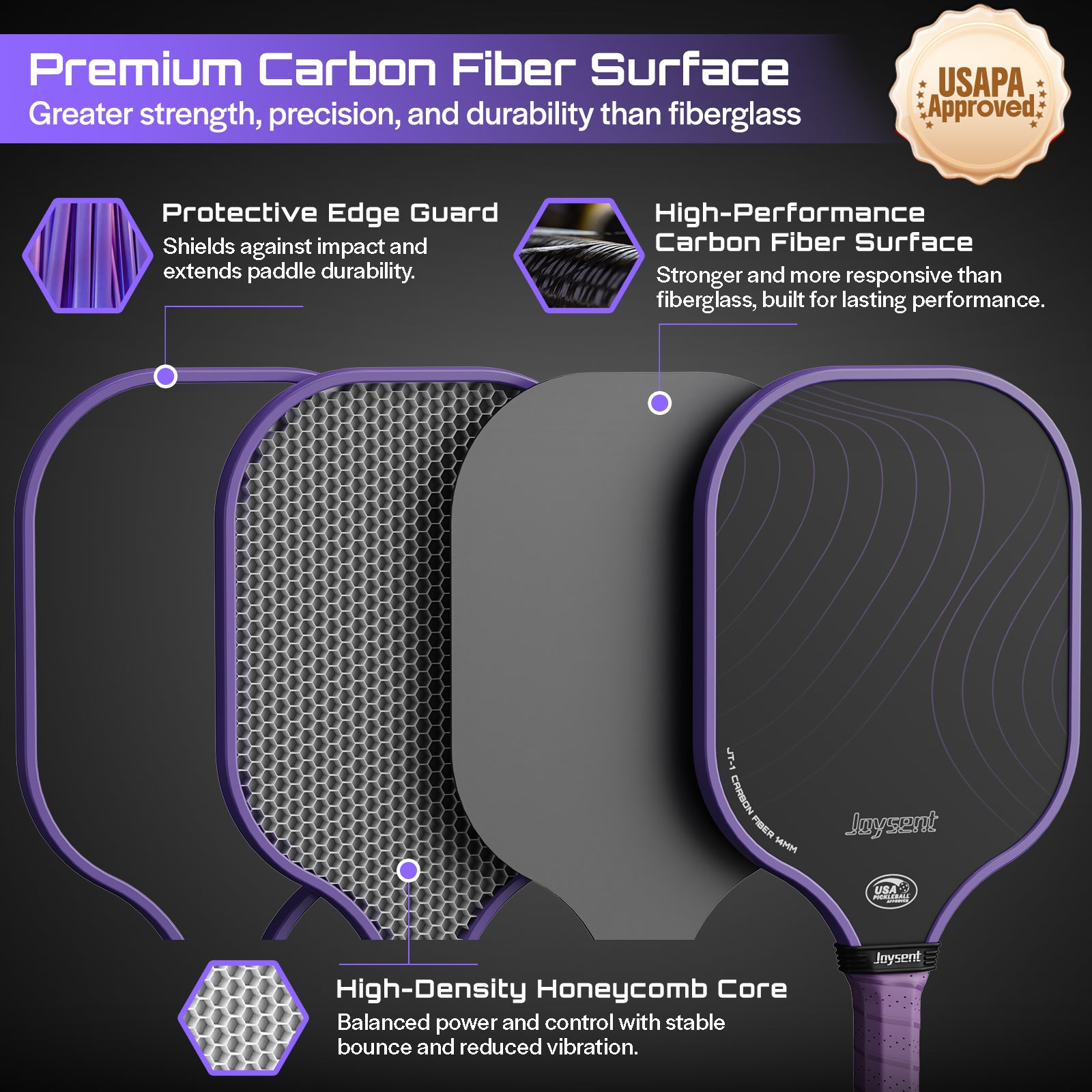 Arcus S1 T300 Carbon Fiber Pickleball Paddle Set 14mm Purple
