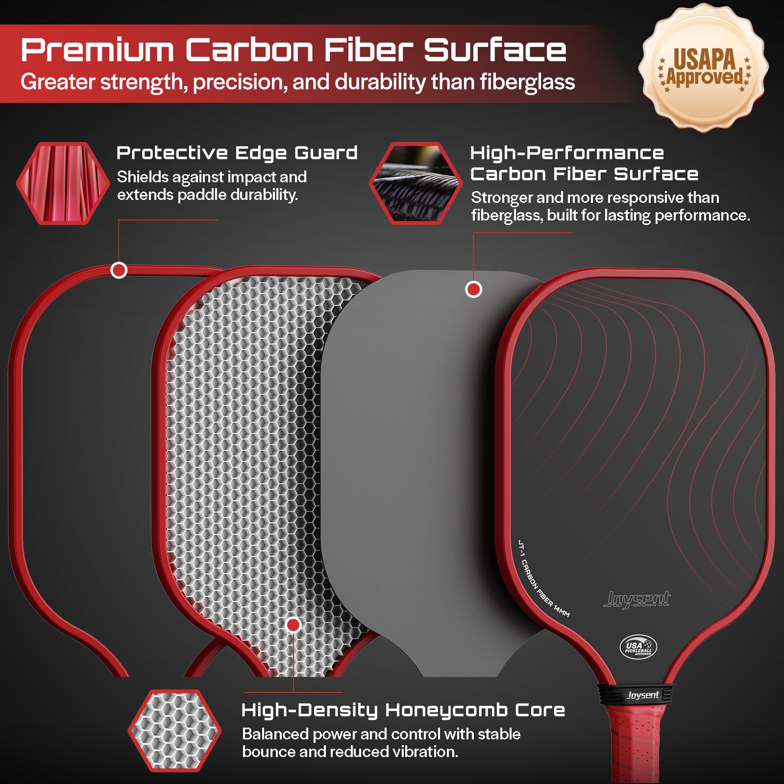 Arcus S1 T300 Carbon Fiber Pickleball Paddle Set 14mm Red