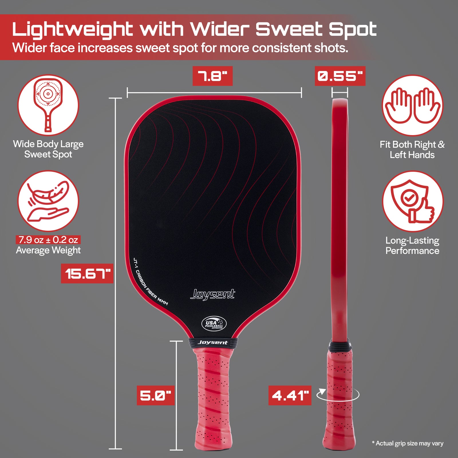 Arcus S1 T300 Carbon Fiber Pickleball Paddle Set 14mm Red