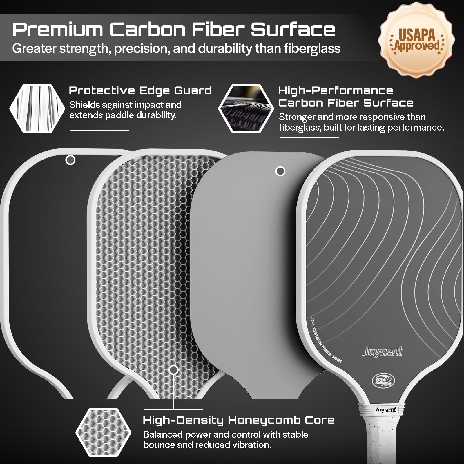 Arcus S1 T300 Carbon Fiber Pickleball Paddle Set 14mm White