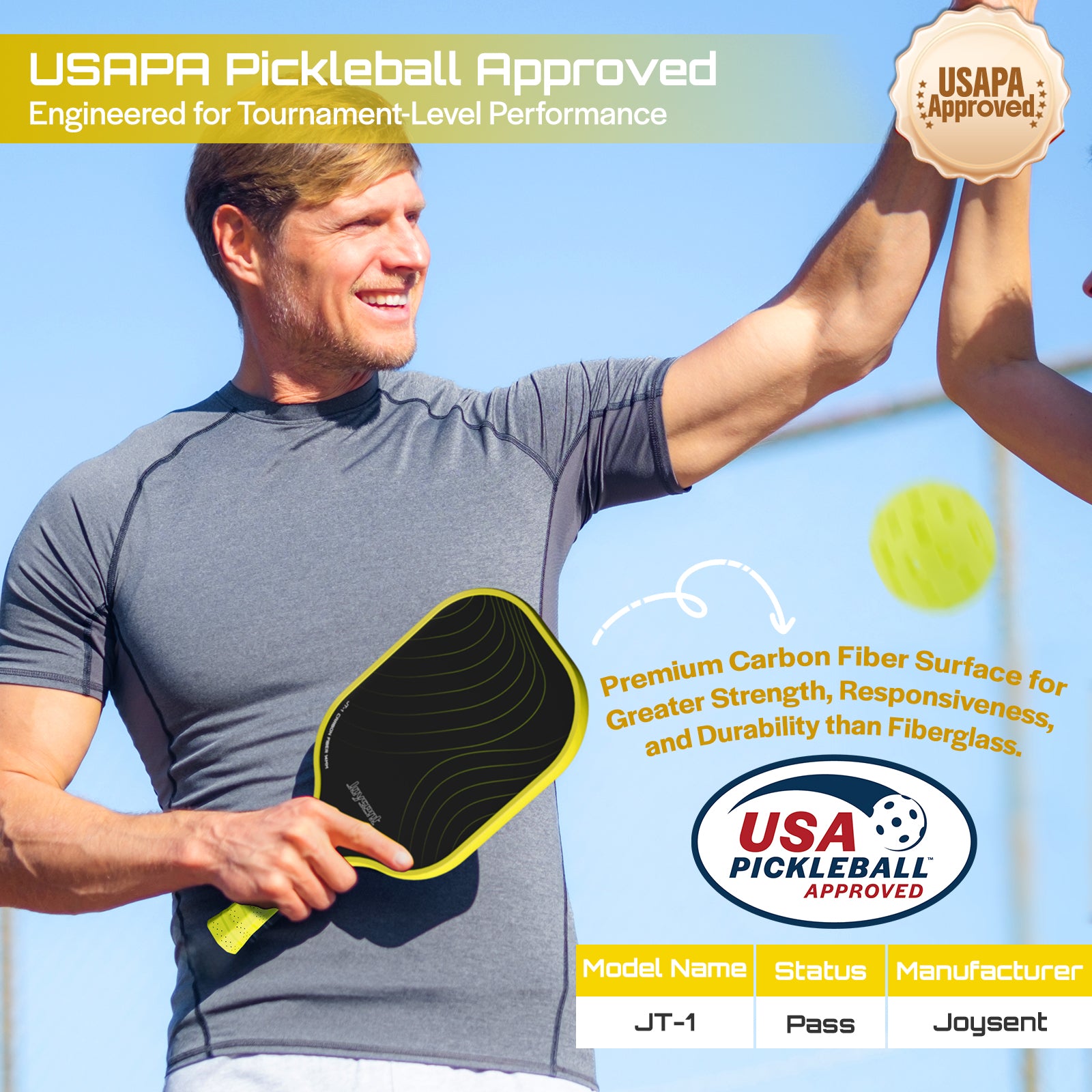 Arcus S1 T300 Carbon Fiber Pickleball Paddle Set 14mm Yellow