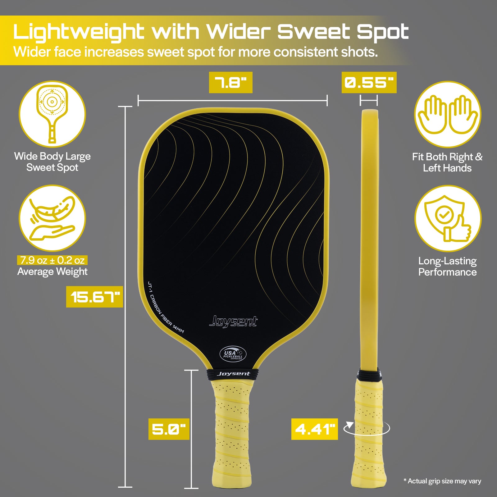 Arcus S1 T300 Carbon Fiber Pickleball Paddle 14mm Yellow